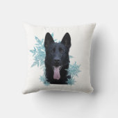 雪片に黒いドイツの羊飼い クッション (裏面)