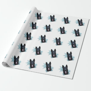 雪片に黒いドイツの羊飼い ラッピングペーパー