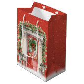雪片のあるクリスマスドア ミディアムペーパーバッグ (正面アングル)