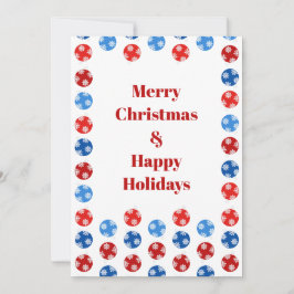 雪片のあるクリスマスブルーと赤いオーナメント シーズンカード