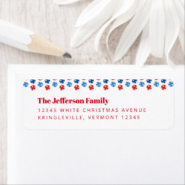 雪片のあるクリスマスブルーと赤いオーナメント ラベル