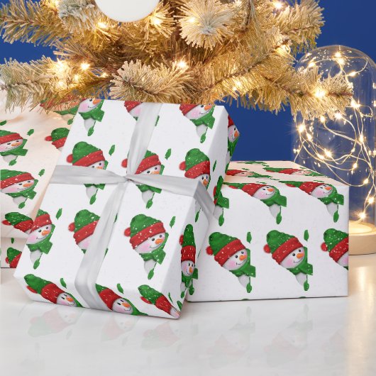 雪片のあるクリスマス雪だるま ラッピングペーパー (クリスマス)