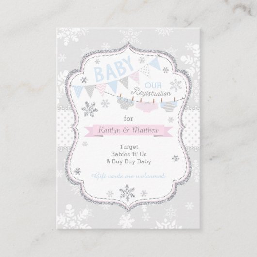 雪片のおむつおよびチュチュのベビーの登録カード エンクロージャーカード (正面)