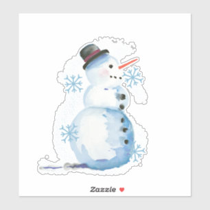 雪片のかわいい水彩雪だるま シール