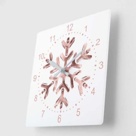 雪片のエレガントなばら色の金ゴールドのクリスマス スクエア壁時計 (傾斜)