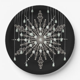 雪片のエレガント宝石は冬の黒い灰色に見える ペーパープレート