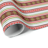 雪片のギフトストライプラップが付いたかわいい赤い緑 ラッピングペーパー (ロールコーナー)