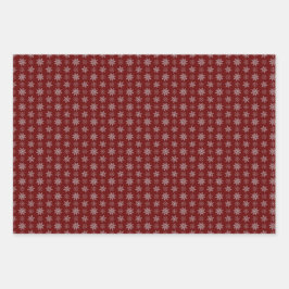 雪片のクラスター(深い赤) ラッピングペーパーシート