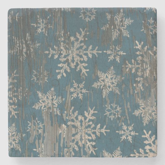 雪片のクリスマスの休日の素朴なコースター ストーンコースター (正面)