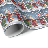 雪片のクリスマスカロリング雪だるま ラッピングペーパー (ロールコーナー)