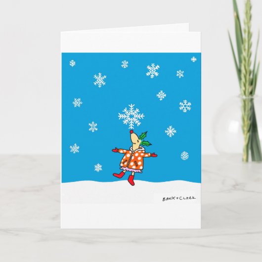 雪片のクリスマスカードを持つヒイラギのシカ シーズンカード (正面)