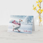 雪片のクリスマスグース歩く カード (黄色い花)