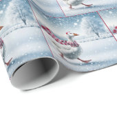 雪片のクリスマスグース歩く ラッピングペーパー (ロールコーナー)