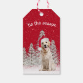 雪片のクリスマスゴールデンレトリバー ギフトタグ (正面)