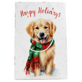 雪片のクリスマスゴールデンレトリバー ミディアムペーパーバッグ (正面)