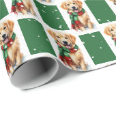 雪片のクリスマスゴールデンレトリバー ラッピングペーパー (ロールコーナー)
