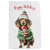 雪片のクリスマスダックスシュント ミディアムペーパーバッグ (正面)