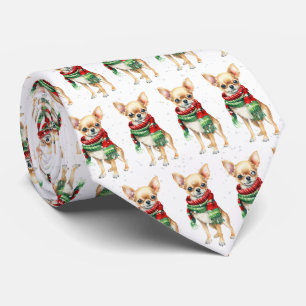 雪片のクリスマスチワワ ネクタイ