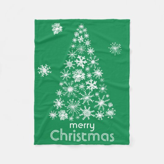 雪片のクリスマスツリーのメリークリスマス毛布 フリースブランケット (正面)