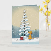 雪片のクリスマスドッグ カード (黄色い花)