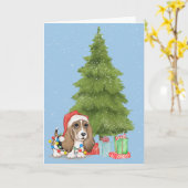 雪片のクリスマスハウンドッグ カード (黄色い花)