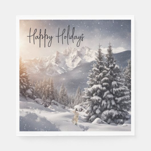 雪片のクリスマスバニー スタンダードランチョンナプキン (正面)