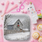 雪片のクリスマスバーン ペーパープレート (パーティー)