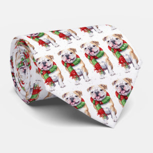 雪片のクリスマスブルドッグ ネクタイ