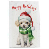 雪片のクリスマスプードル ミディアムペーパーバッグ (正面)