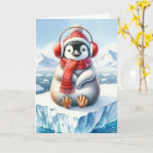 雪片のクリスマスペンギン カード (黄色い花)