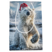 雪片のクリスマスポーラーベア ミディアムペーパーバッグ (正面)