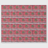 雪片のクリスマスリース付きレッドバーンドア ラッピングペーパー (フラット)