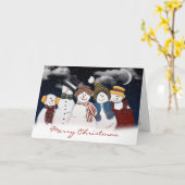 雪片のクリスマス雪だるま カード (黄色い花)