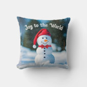 雪片のクリスマス雪だるま クッション (正面)