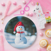 雪片のクリスマス雪だるま ペーパープレート (パーティー)