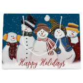 雪片のクリスマス雪だるま ラージペーパーバッグ (正面)