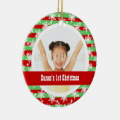 雪片のストライプな写真テンプレート セラミックオーナメント (右)