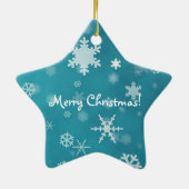 雪片のターコイズとのメリークリスマス セラミックオーナメント (裏面)