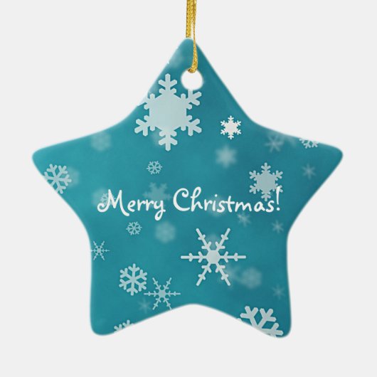 雪片のターコイズとのメリークリスマス セラミックオーナメント (裏面)