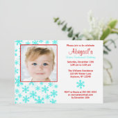 雪片のティール(緑がかった色)の赤い冬のOnederlandの誕生日 招待状 (スタンド正面)