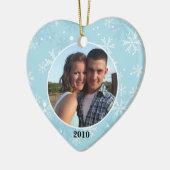 雪片のハートのオーナメントの写真テンプレート セラミックオーナメント (左)