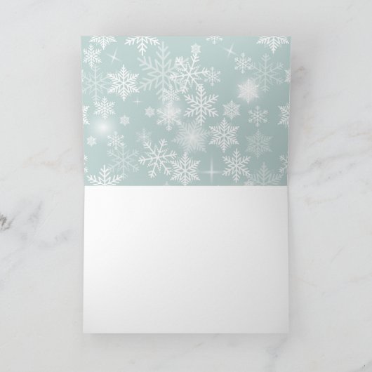 雪片のフレームによって上にあられるメリークリスマスの写真 シーズンカード (内部)