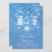 雪片のブライダルシャワーの招待状が付いているメーソンジャー 招待状 (正面/裏面)