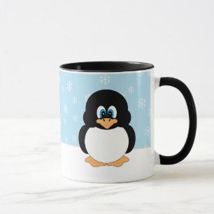 雪片のマグを持つペンギン マグカップ