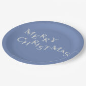 雪片のメリークリスマスの青 ペーパープレート (アングル)
