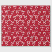 雪片のメリークリスマスキャンディーケーンハート ラッピングペーパー (フラット)