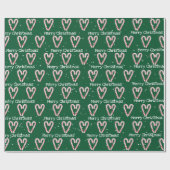 雪片のメリークリスマスキャンディーケーンハート ラッピングペーパー (フラット)