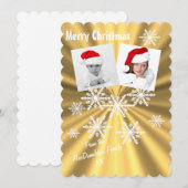 雪片の上の金ゴールドでクリスマスを楽しむ シーズンカード (正面/裏面)