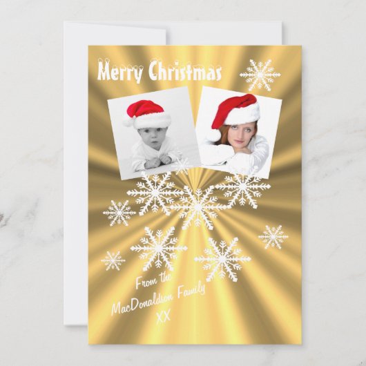 雪片の上の金ゴールドでクリスマスを楽しむ シーズンカード (正面)