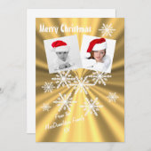 雪片の上の金ゴールドでクリスマスを楽しむ シーズンカード (正面/裏面)